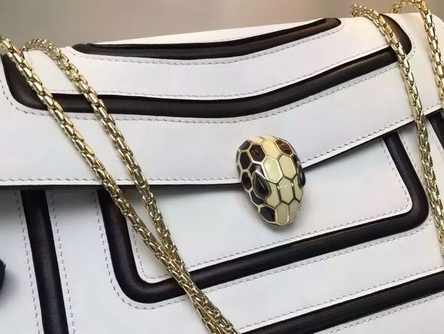 Bvlgari Flap Cover Bag Serpenti Forever in White Calf Leather with Brass for Sale