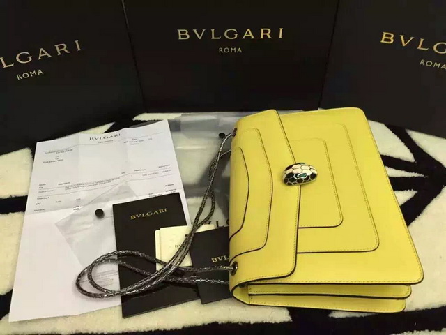 Bvlgari Flap Cover Bag Serpenti Head Closure Yellow Calf Leather for Sale