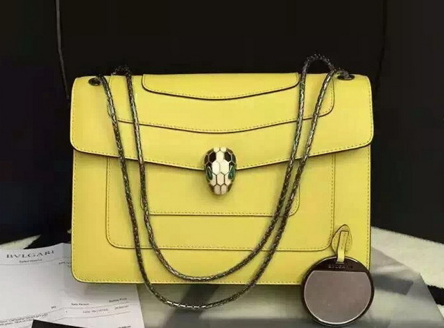 Bvlgari Flap Cover Bag Serpenti Head Closure Yellow Calf Leather for Sale