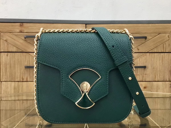 Bvlgari Flap Cover Divas Dream in Forest Emerald Smooth Calf Leather and Shiny Grain Calf Leather Small Model For Sale