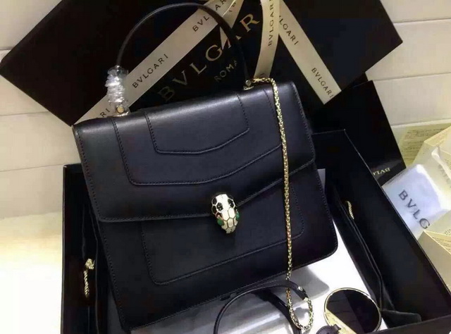 Bvlgari Top Handle Flap Cover Bag Black Real Leather for Sale