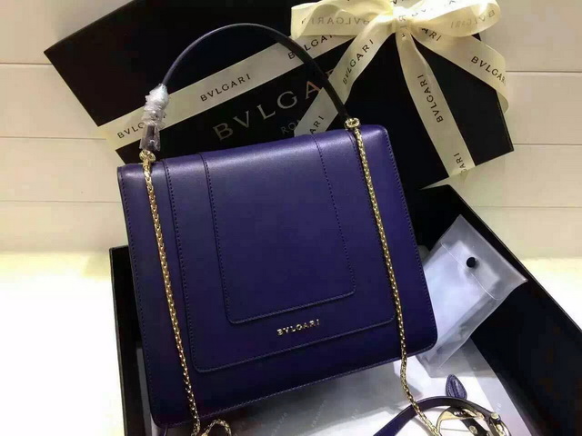 Bvlgari Top Handle Flap Cover Bag Purple Calf Leather Serpenti Head Closure for Sale