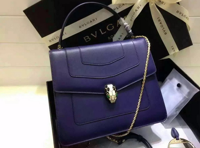 Bvlgari Top Handle Flap Cover Bag Purple Calf Leather Serpenti Head Closure for Sale