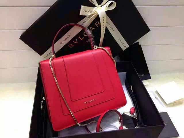 Bvlgari Handle Flap Cover Bag Red Calf Leather for Sale