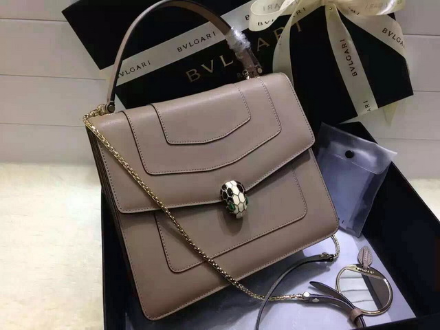 Bvlgari Top Handle Flap Cover Bag Taupe Calf Leather for Sale