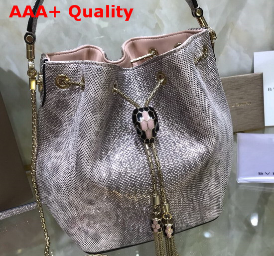 Bvlgari Serpenti Forever Bucket Bag Crystal Rose Karung Skin with a Metallic Effect Replica