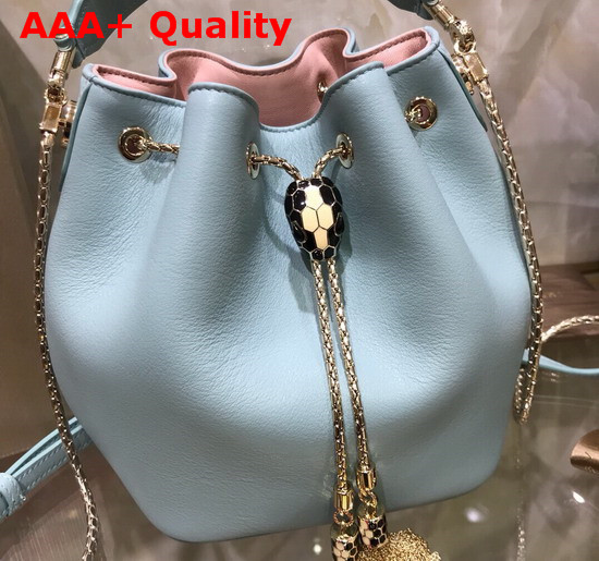 Bvlgari Serpenti Forever Bucket Bag in Smooth Glacier Turquoise Calf Leather Replica