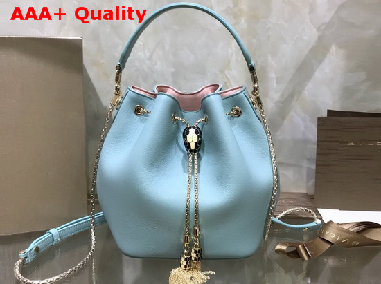 Bvlgari Serpenti Forever Bucket Bag in Smooth Glacier Turquoise Calf Leather Replica