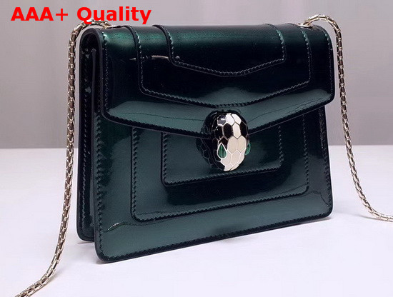 Bvlgari Serpenti Forever Crossbody Flap Cover Bag in Green Metalllic Calf Leather Replica