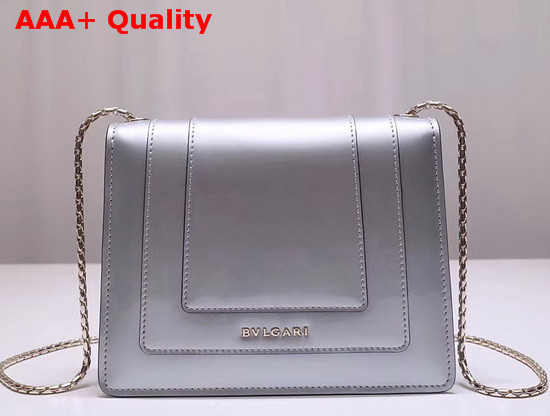 Bvlgari Serpenti Forever Crossbody Flap Cover Bag in Shiny Silver Brushed Metalllic Calf Leather Replica