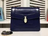 Bvlgari Serpenti Forever Flap Cover Bag in Dark Blue Shiny Calf Leather For Sale