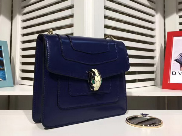 Bvlgari Serpenti Forever Flap Cover Bag in Dark Blue Shiny Calf Leather For Sale