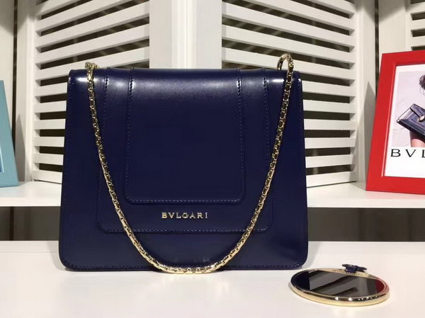 Bvlgari Serpenti Forever Flap Cover Bag in Dark Blue Shiny Calf Leather For Sale