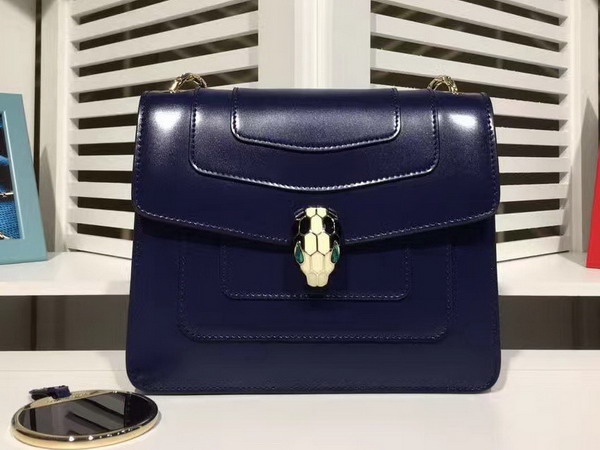 Bvlgari Serpenti Forever Flap Cover Bag in Dark Blue Shiny Calf Leather For Sale