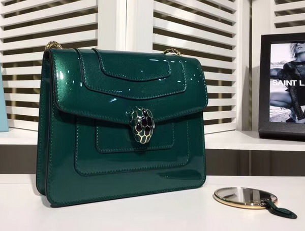 Bvlgari Serpenti Forever Flap Cover Bag in Emerald Green Metallic Calf Leather For Sale