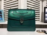 Bvlgari Serpenti Forever Flap Cover Bag in Emerald Green Metallic Calf Leather For Sale