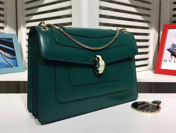 Bvlgari Serpenti Forever Flap Cover Bag in Emerald Green Smooth Calf Leather For Sale