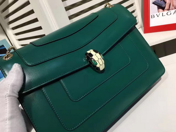 Bvlgari Serpenti Forever Flap Cover Bag in Emerald Green Smooth Calf Leather For Sale