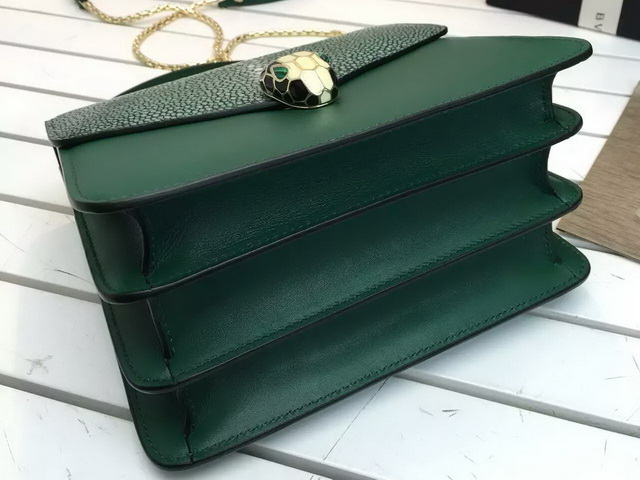 Bvlgari Serpenti Forever Flap Cover Bag in Green Galuchat Skin and Calf Leather for Sale