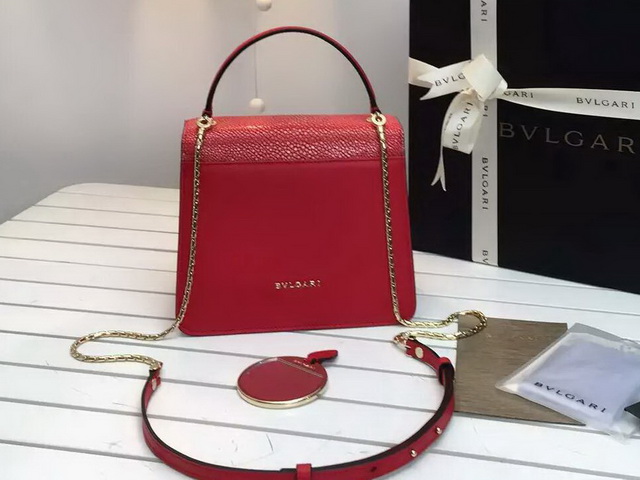 Bvlgari Serpenti Forever Flap Cover Bag in Red Galuchat Skin and Calf Leather for Sale