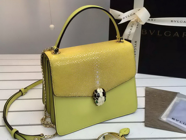 Bvlgari Serpenti Forever Flap Cover Bag in Yellow Galuchat Skin and Calf Leather for Sale