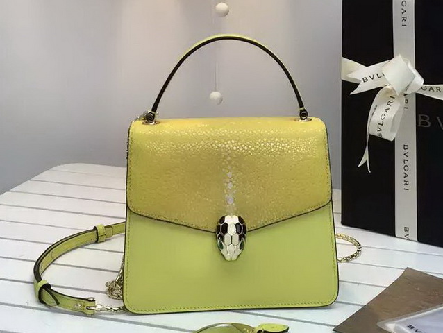 Bvlgari Serpenti Forever Flap Cover Bag in Yellow Galuchat Skin and Calf Leather for Sale