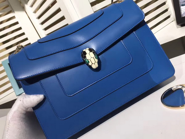 Bvlgari Serpenti Forever Medium Flap Cover Bag in Blue Calf Leather For Sale