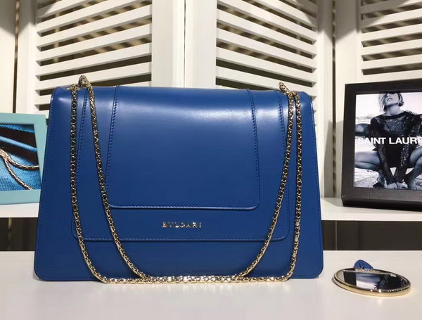 Bvlgari Serpenti Forever Medium Flap Cover Bag in Blue Calf Leather For Sale