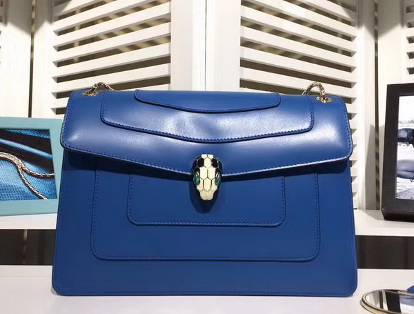 Bvlgari Serpenti Forever Medium Flap Cover Bag in Blue Calf Leather For Sale