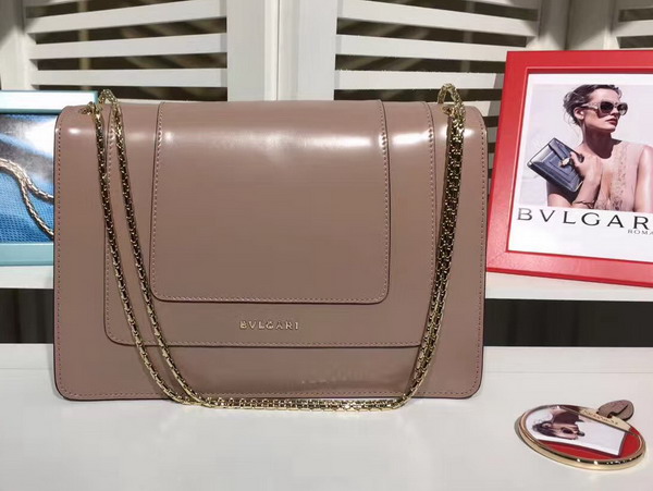 Bvlgari Serpenti Forever Medium Flap Cover Bag in Nude Shiny Smooth Calfskin For Sale