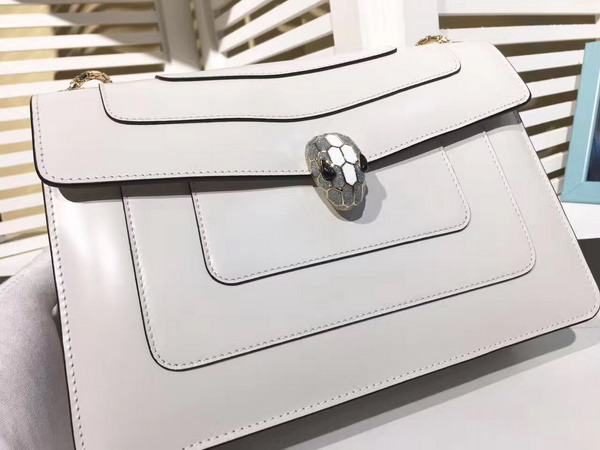 Bvlgari Serpenti Forever Medium Flap Cover Bag in White Shiny Smooth Calfskin For Sale