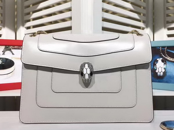 Bvlgari Serpenti Forever Medium Flap Cover Bag in White Shiny Smooth Calfskin For Sale