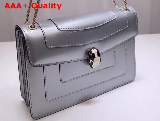 Bvlgari Serpenti Forever Medium Shoulder Bag in Shiny Silver Brushed Metallic Calf Leather Replica