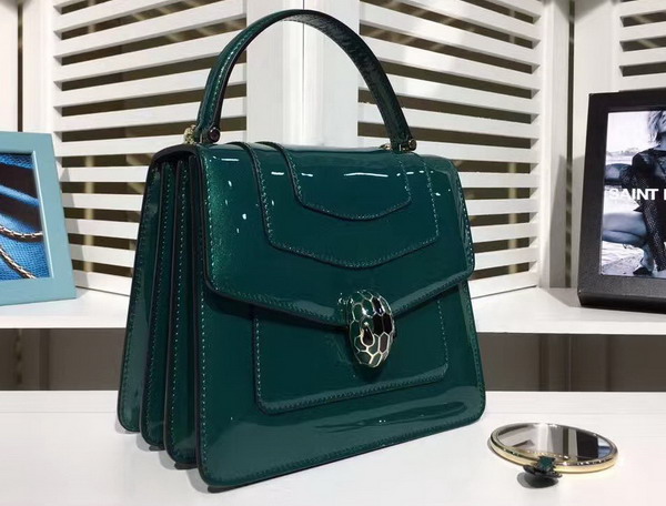 Bvlgari Serpenti Forever Small Top Handle Flap Cover Bag in Emerald Green Metallic Calf Leather For Sale