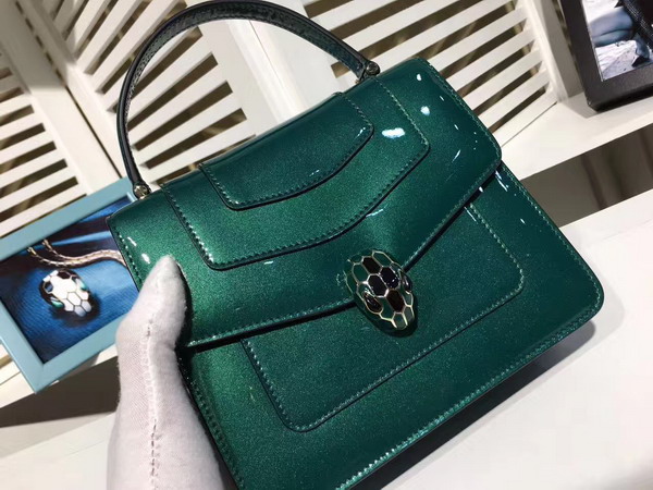 Bvlgari Serpenti Forever Small Top Handle Flap Cover Bag in Emerald Green Metallic Calf Leather For Sale