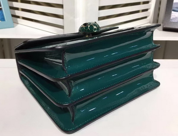 Bvlgari Serpenti Forever Small Top Handle Flap Cover Bag in Emerald Green Metallic Calf Leather For Sale