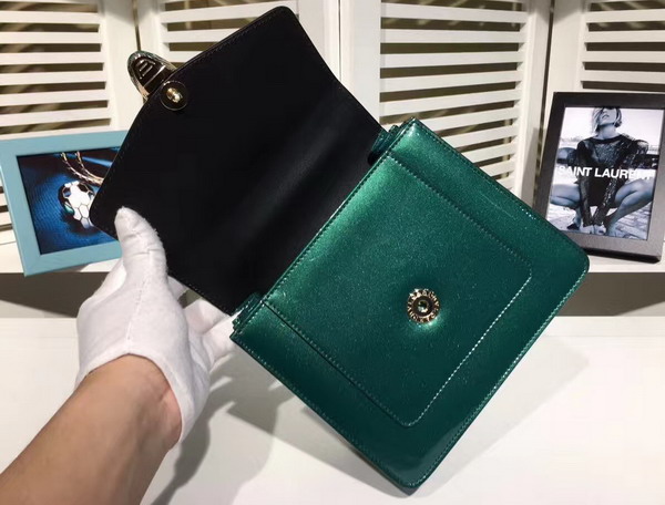 Bvlgari Serpenti Forever Small Top Handle Flap Cover Bag in Emerald Green Metallic Calf Leather For Sale