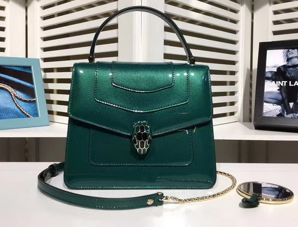 Bvlgari Serpenti Forever Small Top Handle Flap Cover Bag in Emerald Green Metallic Calf Leather For Sale