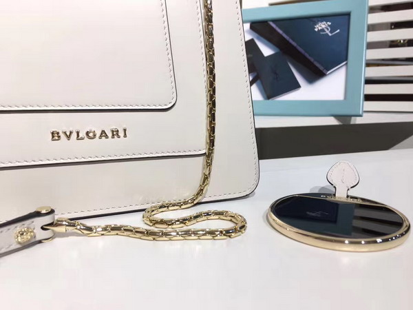 Bvlgari Serpenti Forever Small Top Handle Flap Cover Bag in White Shiny Smooth Calfskin Featuring The Scaglie Beads Motif in Emerald Green and Cloud Topaz Quartzes For Sale