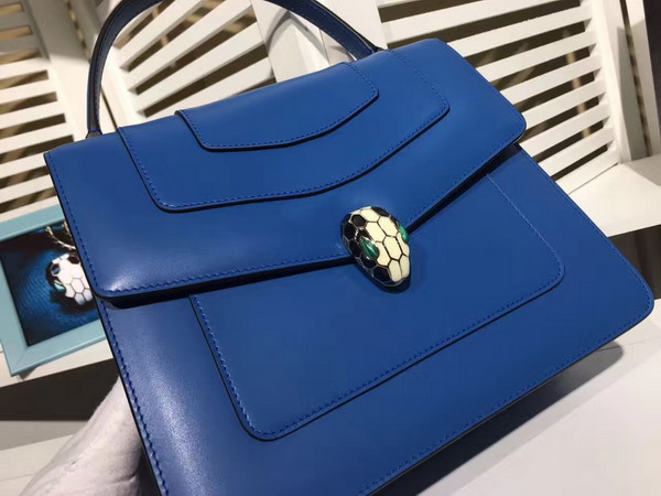 Bvlgari Serpenti Forever Top Handle Flap Cover Bag in Blue Calf Leather For Sale