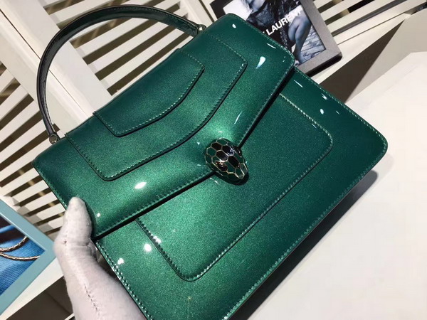 Bvlgari Serpenti Forever Top Handle Flap Cover Bag in Emerald Green Metallic Calf Leather For Sale