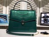 Bvlgari Serpenti Forever Top Handle Flap Cover Bag in Emerald Green Metallic Calf Leather For Sale