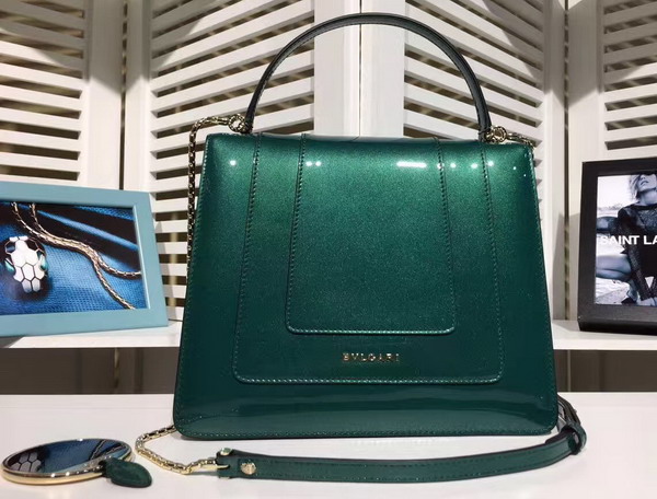 Bvlgari Serpenti Forever Top Handle Flap Cover Bag in Emerald Green Metallic Calf Leather For Sale