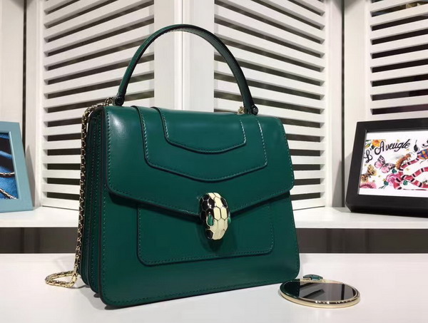 Bvlgari Serpenti Forever Top Handle Flap Cover Bag in Emerald Green Smooth Calf Leather Small Size For Sale