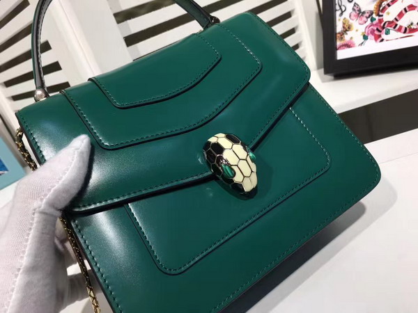 Bvlgari Serpenti Forever Top Handle Flap Cover Bag in Emerald Green Smooth Calf Leather Small Size For Sale