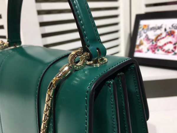 Bvlgari Serpenti Forever Top Handle Flap Cover Bag in Emerald Green Smooth Calf Leather Small Size For Sale