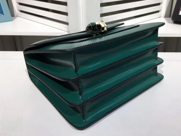 Bvlgari Serpenti Forever Top Handle Flap Cover Bag in Emerald Green Smooth Calf Leather Small Size For Sale