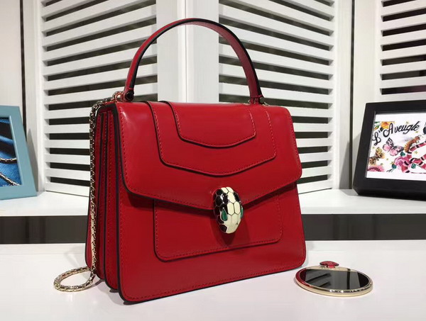 Bvlgari Serpenti Forever Top Handle Flap Cover Bag in Red Smooth Calf Leather Small Size For Sale