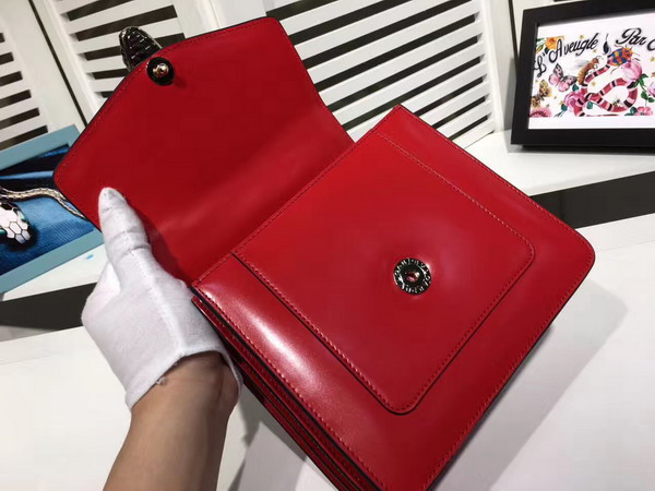 Bvlgari Serpenti Forever Top Handle Flap Cover Bag in Red Smooth Calf Leather Small Size For Sale