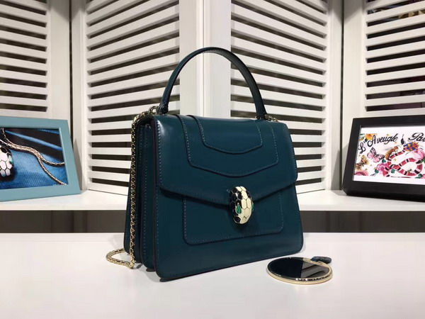 Bvlgari Serpenti Forever Top Handle Flap Cover Bag in Sapphire Blue Smooth Calf Leather Small Size For Sale